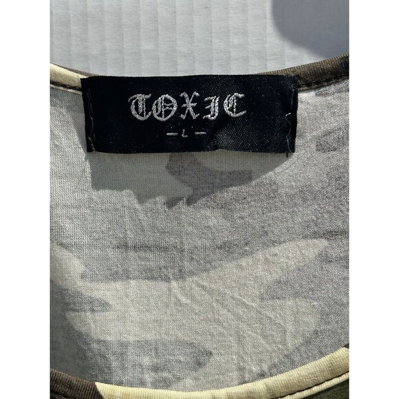 Toxic-Green/Brown-Body Con-Mini Camo Dress-with Distressed Mesh Sleeves-Lg.-Used - Picture 14 of 15